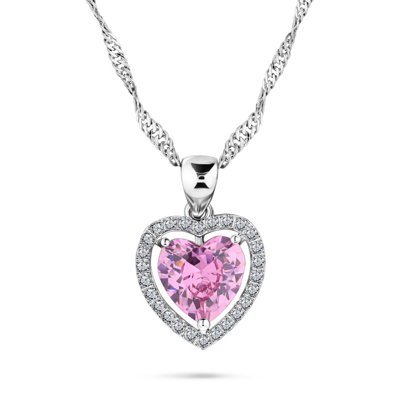 Women's Pink Heart Pendant & Chain